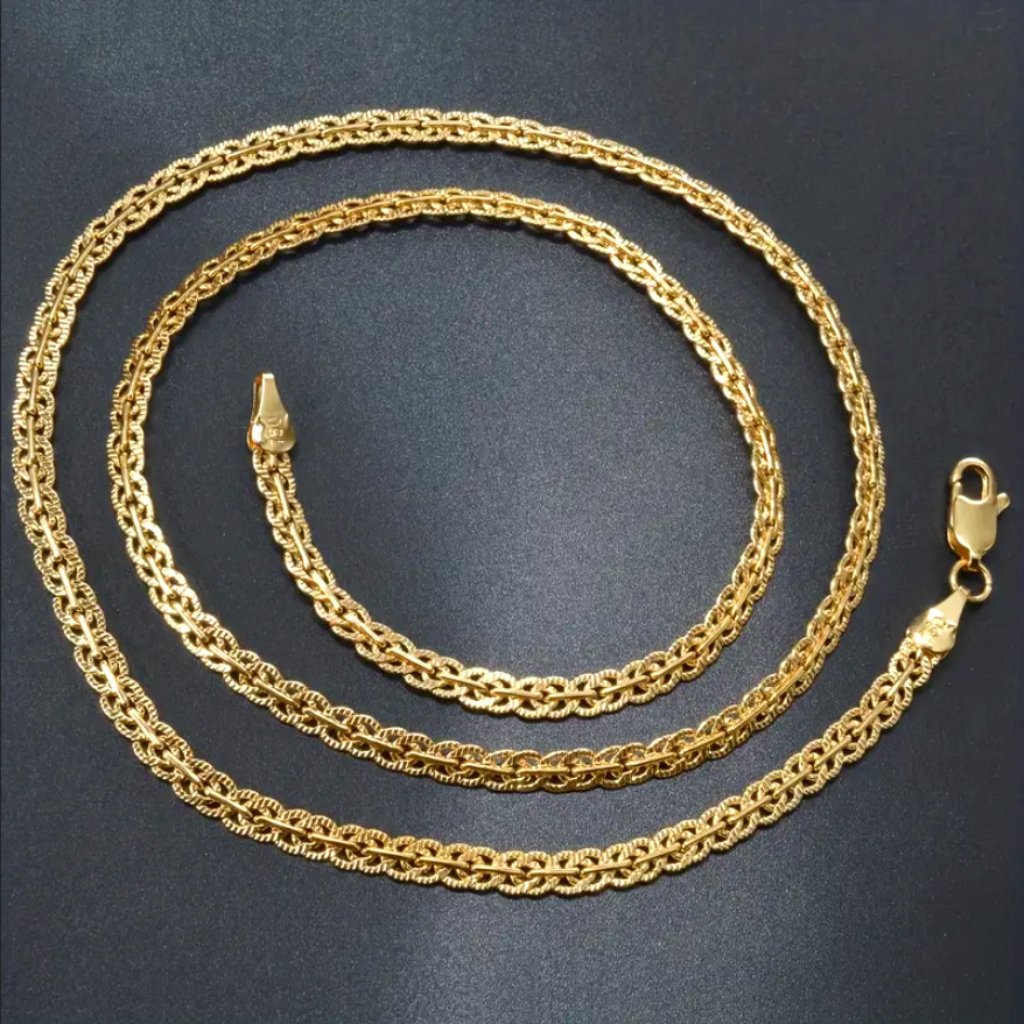 18k Etched Gold Chain Link Womens Necklace 18" Silver Stamped Jewelry 18 Inch